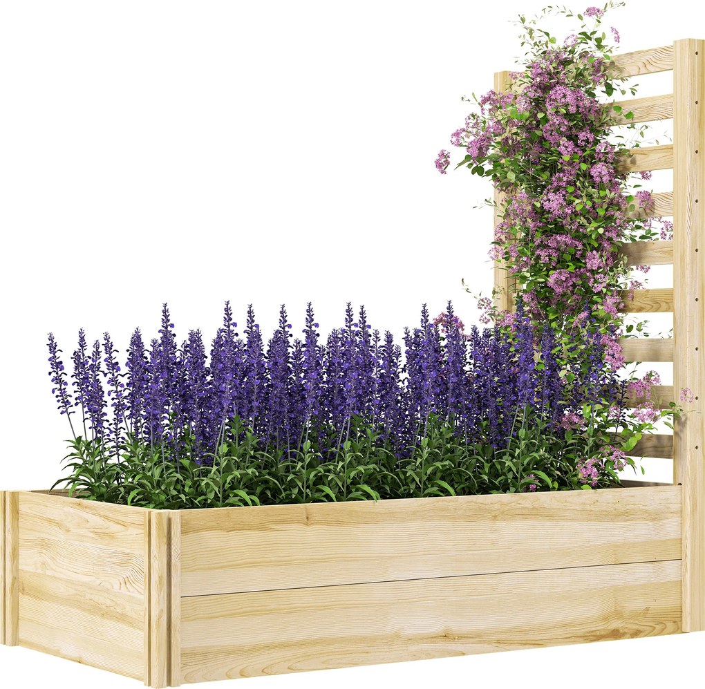 Floreira com treliça, floreira de jardim, 115 x 60 x 110 cm, efeito de madeira natural