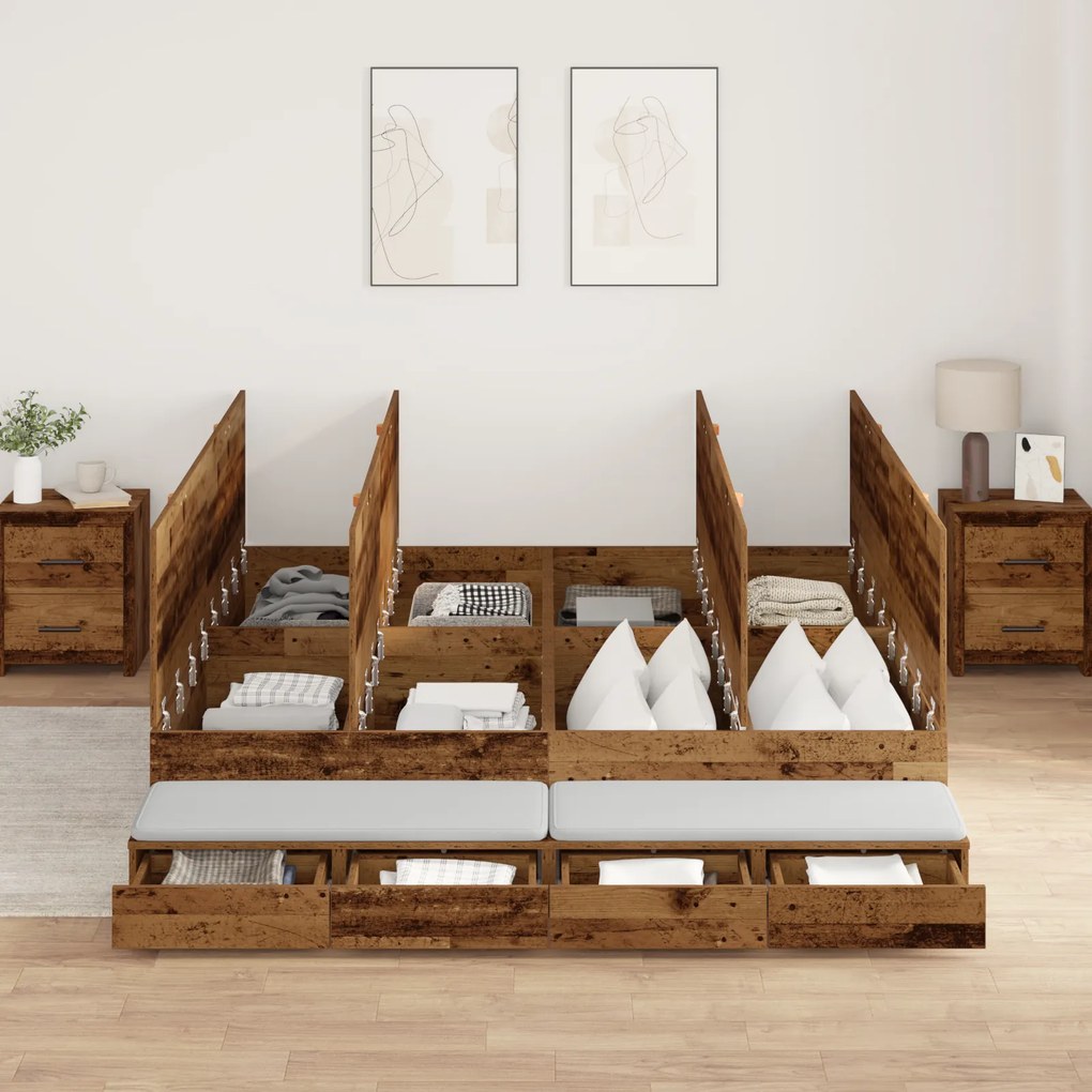 Cama com Armazenamento Madeira Velha 180x200 cm