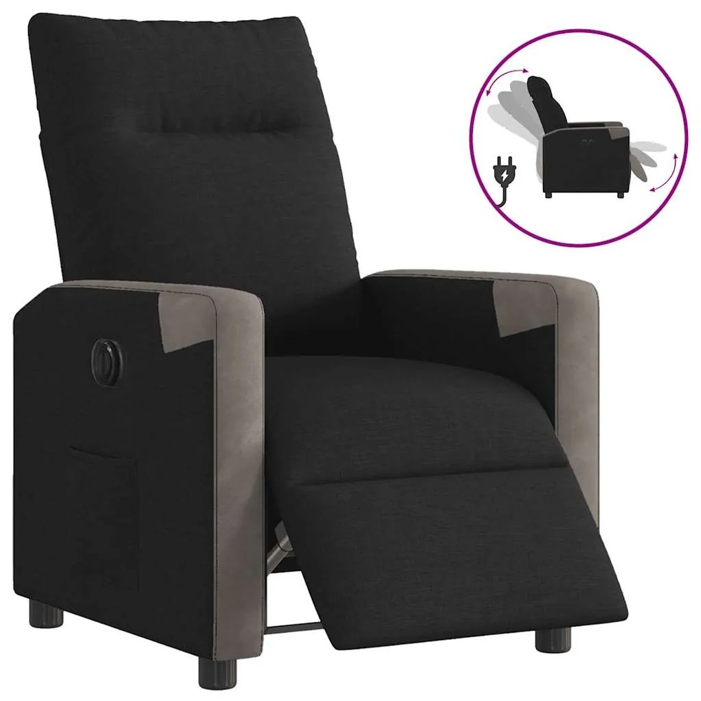 vidaXL Poltrona elétrica reclinável tecido preto