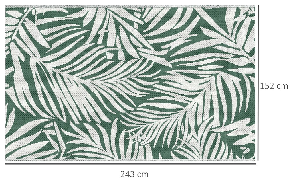 Tapete de Exterior 152x243 cm Reversível com Padrão de Folhas para Varanda Pátio Campismo Praia Verde Escuro e Branco