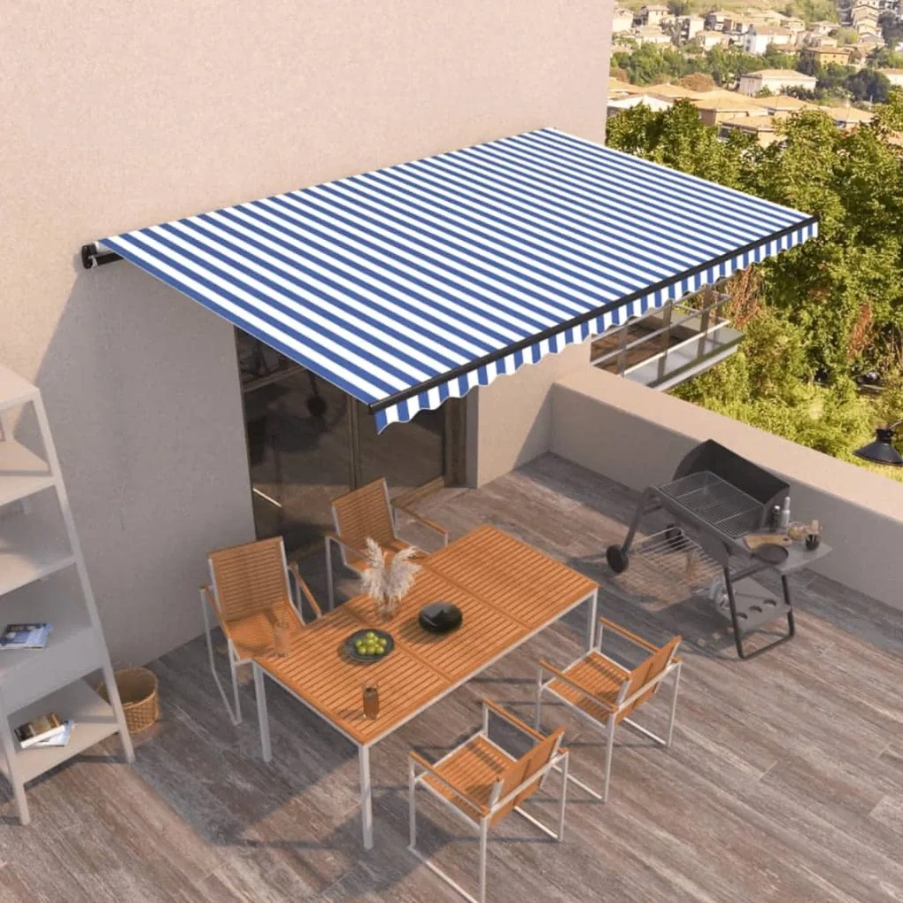 vidaXL Toldo retrátil automático 500x350 cm azul e branco