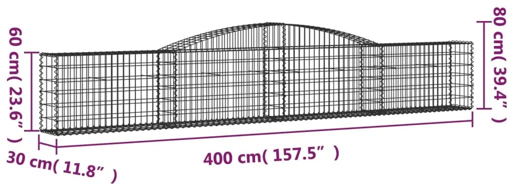 Cestos gabião arqueados 8 pcs 400x30x60/80 cm ferro galvanizado