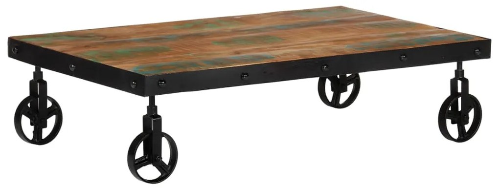 Mesa de centro c/ rodas 100x60x26 cm madeira recuperada maciça