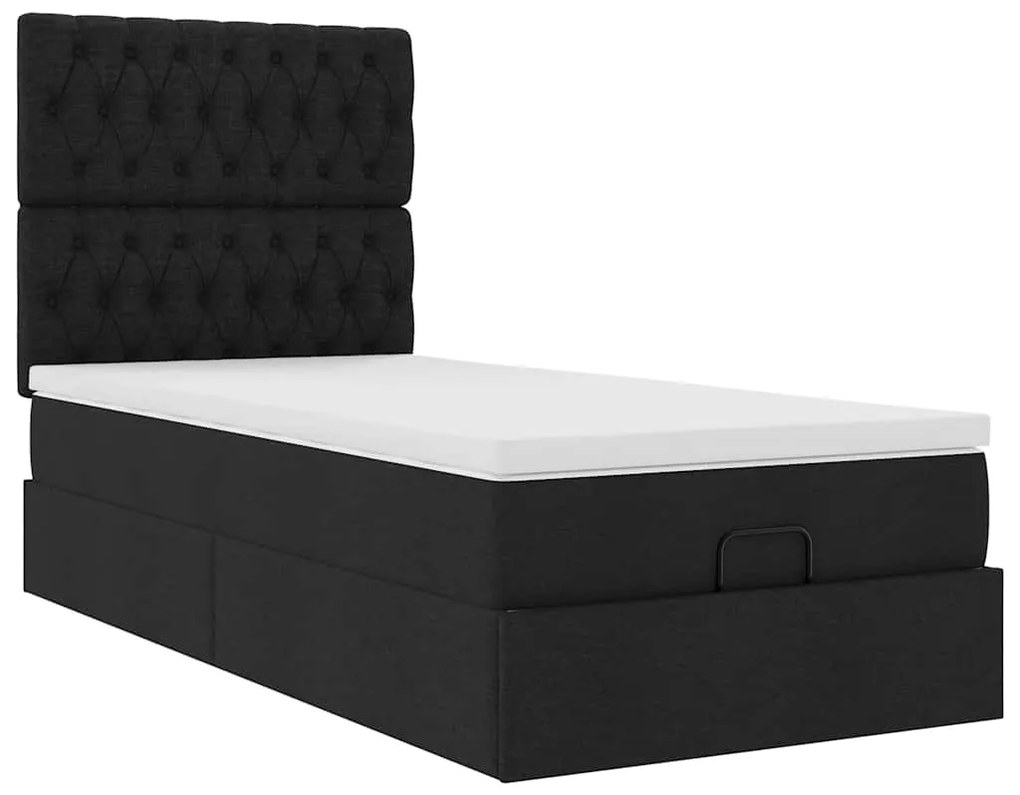 Cama otomana com colchão 90x200 cm tecido preto