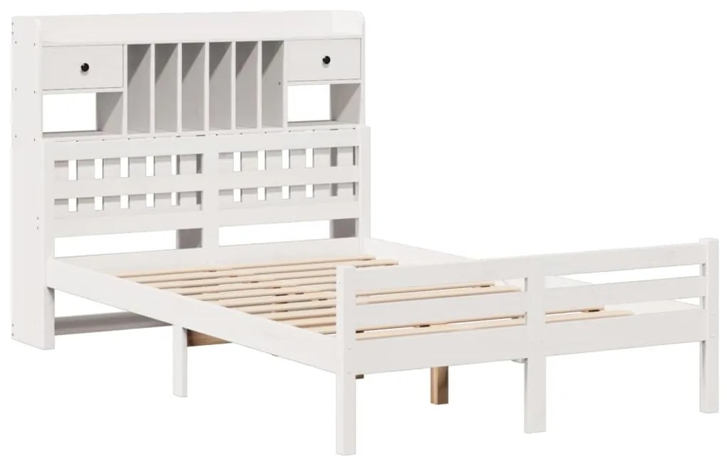 Cama com estante sem colchão 135x190 cm pinho maciço branco