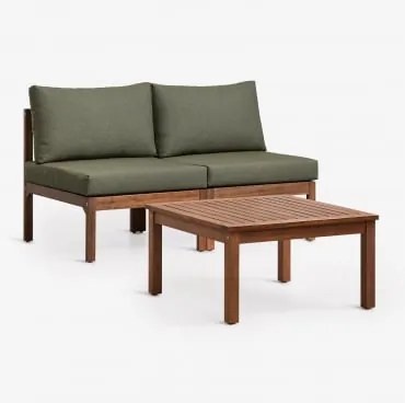 Conjunto De Sala Com Sofá Modular De 2 Peças E Mesa De Centro Em Madeira De Acácia Branson Verde Oliva Intenso - Castanho Acacia Escuro - Sklum