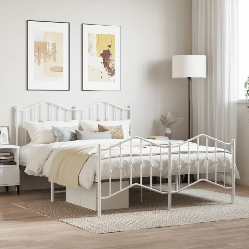 vidaXL Estrutura de cama com cabeceira e pés 135x190 cm metal branco