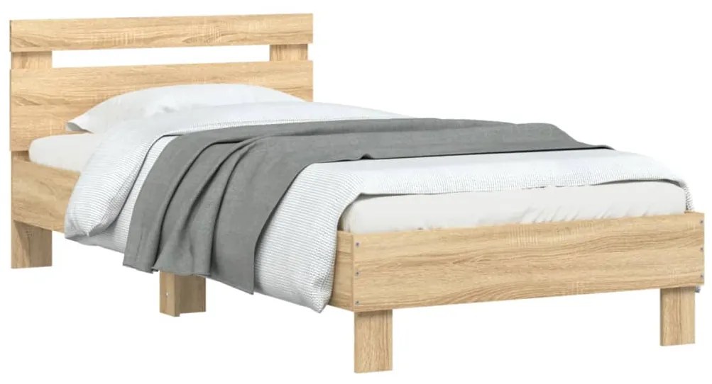 Cama sem colchão com cabeceira 90x200 cm carvalho sonoma