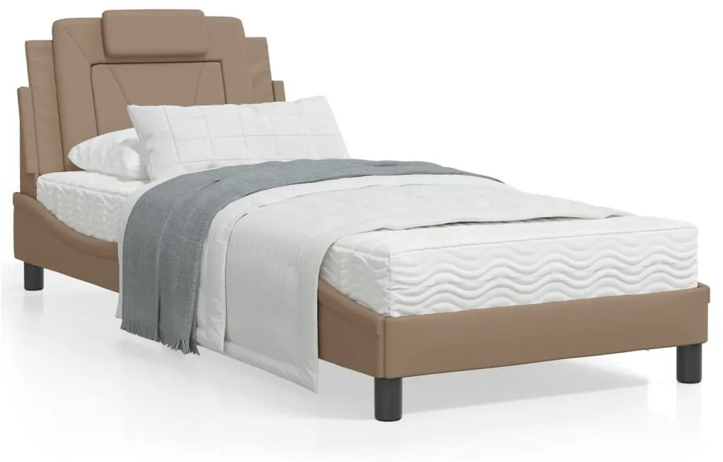 3208072 vidaXL Estrutura cama cabeceira 90x200 cm couro artificial cappuccino