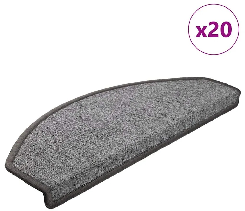 vidaXL Tapetes de escada 20 peças 65x24x4 cm cinza escuro semicircular grande