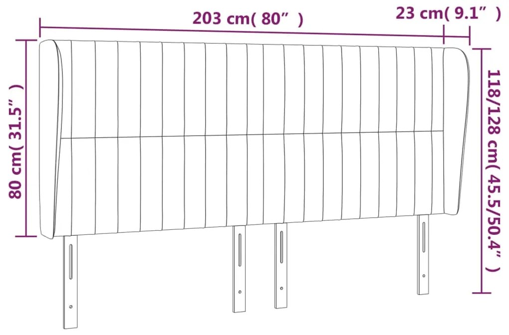 Cabeceira cama c/ abas veludo 203x23x118/128 cm rosa