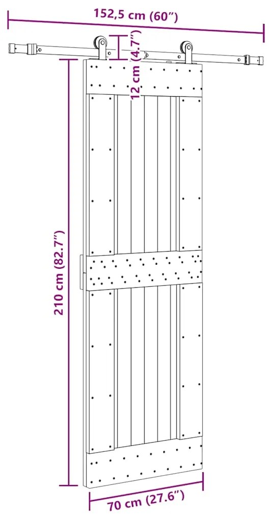 Porta de correr com ferragens 70x210 cm madeira de pinho maciça