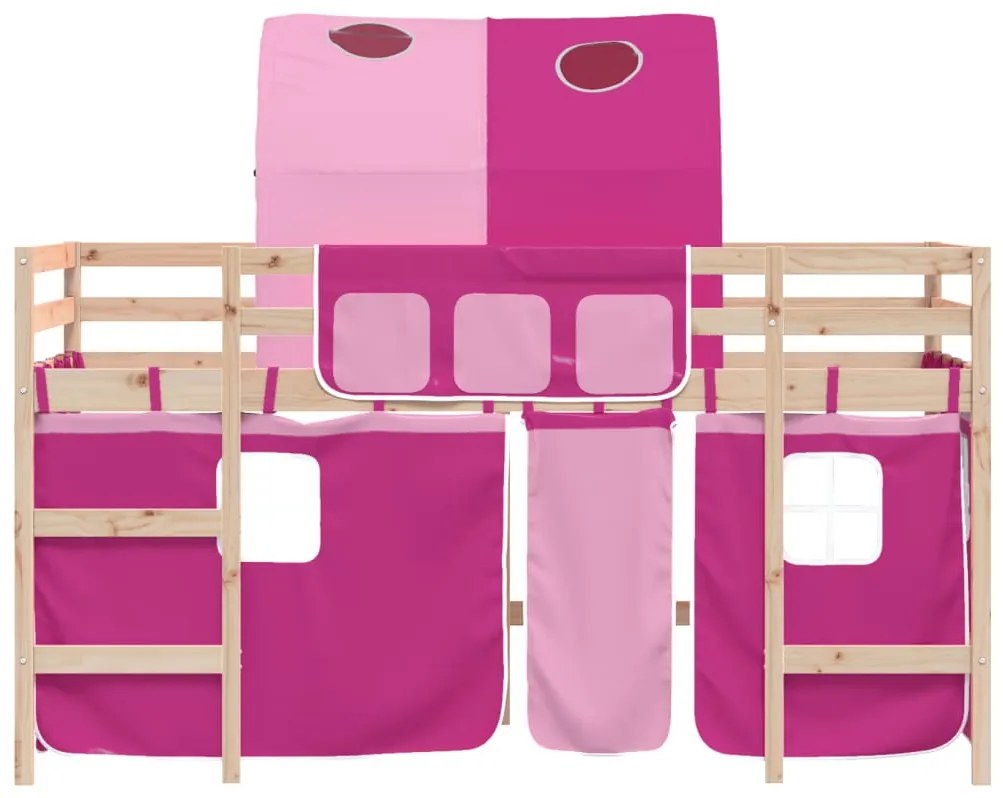 Cama alta p/ criança c/ túnel 90x190 cm pinho maciço rosa