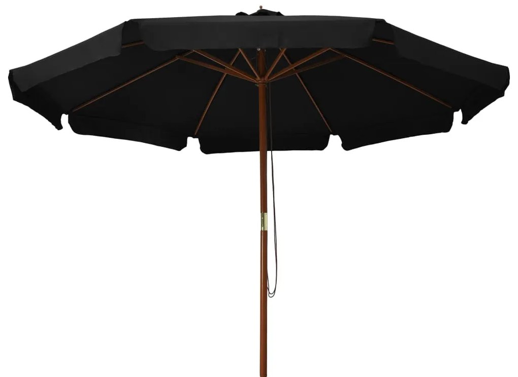 Guarda-sol de exterior c/ poste de madeira 330 cm preto