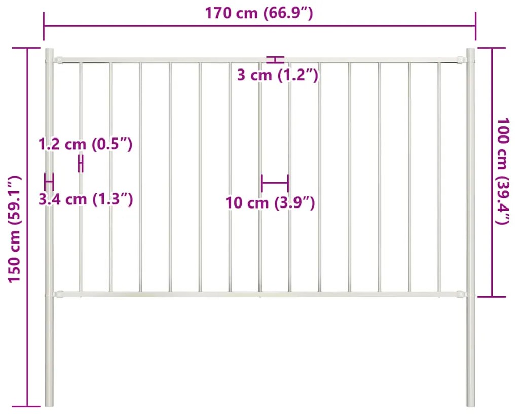 Painel de vedação c/ postes aço revestido a pó 1,7x1 m branco