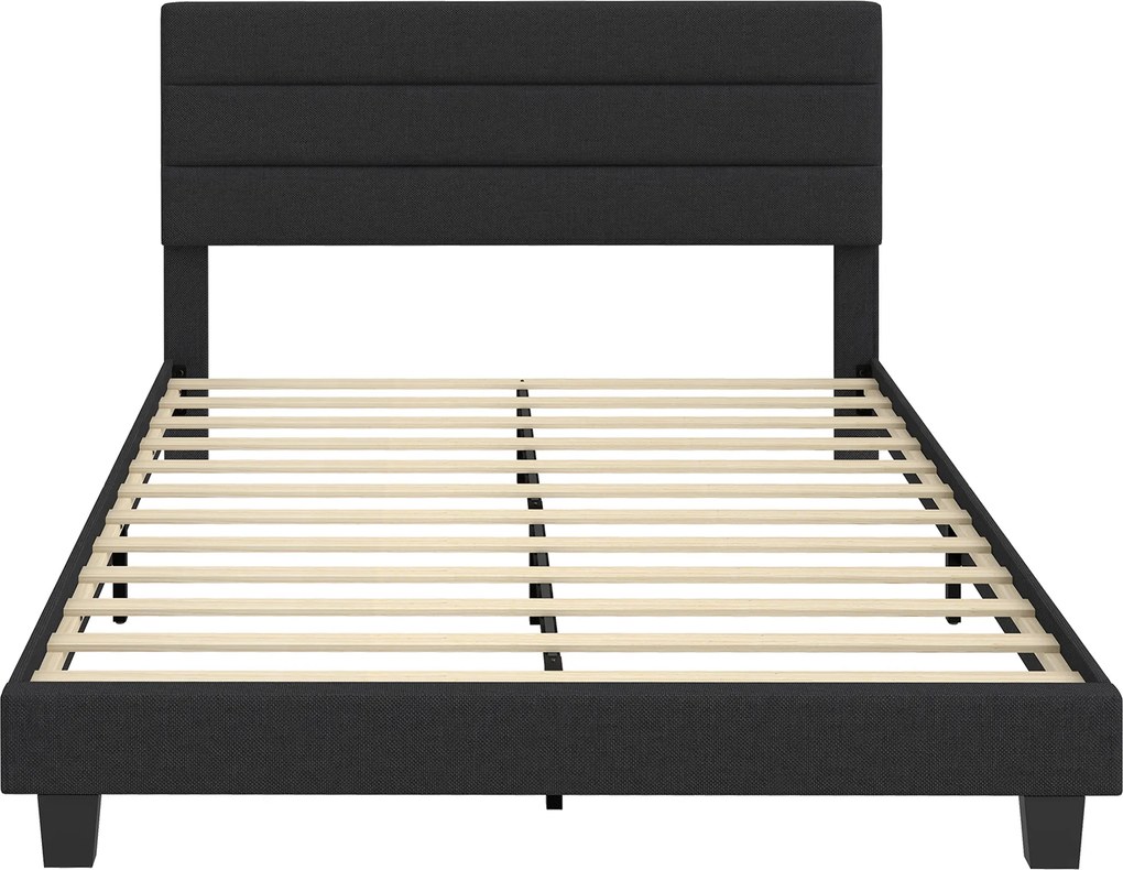 HOMCOM Cama de Casal 164 x 208 cm em Tecido Efeito Linho com Cabeceira Ajustável, Preto | Aosom Portugal