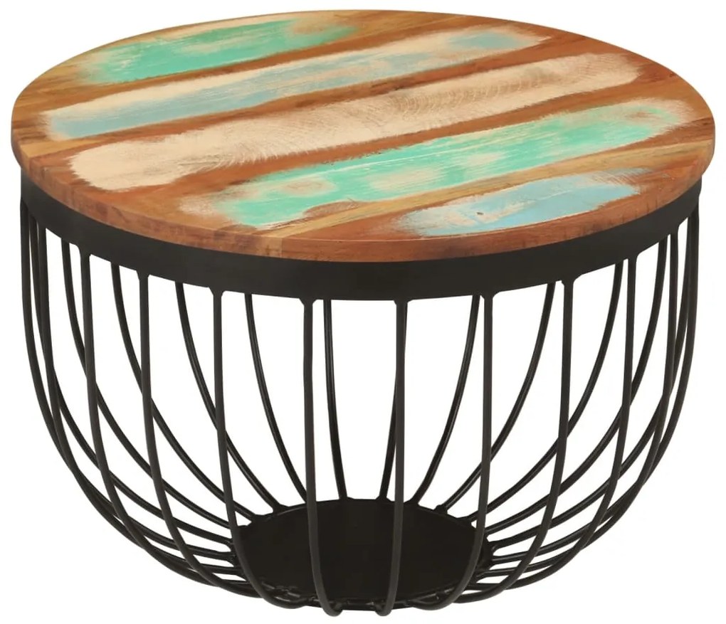 Mesa de centro Ø50x35 cm madeira recuperada maciça e aço