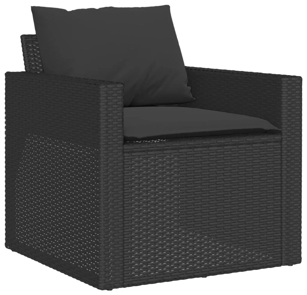6 pcs conjunto sofás de jardim c/ almofadões vime PE preto