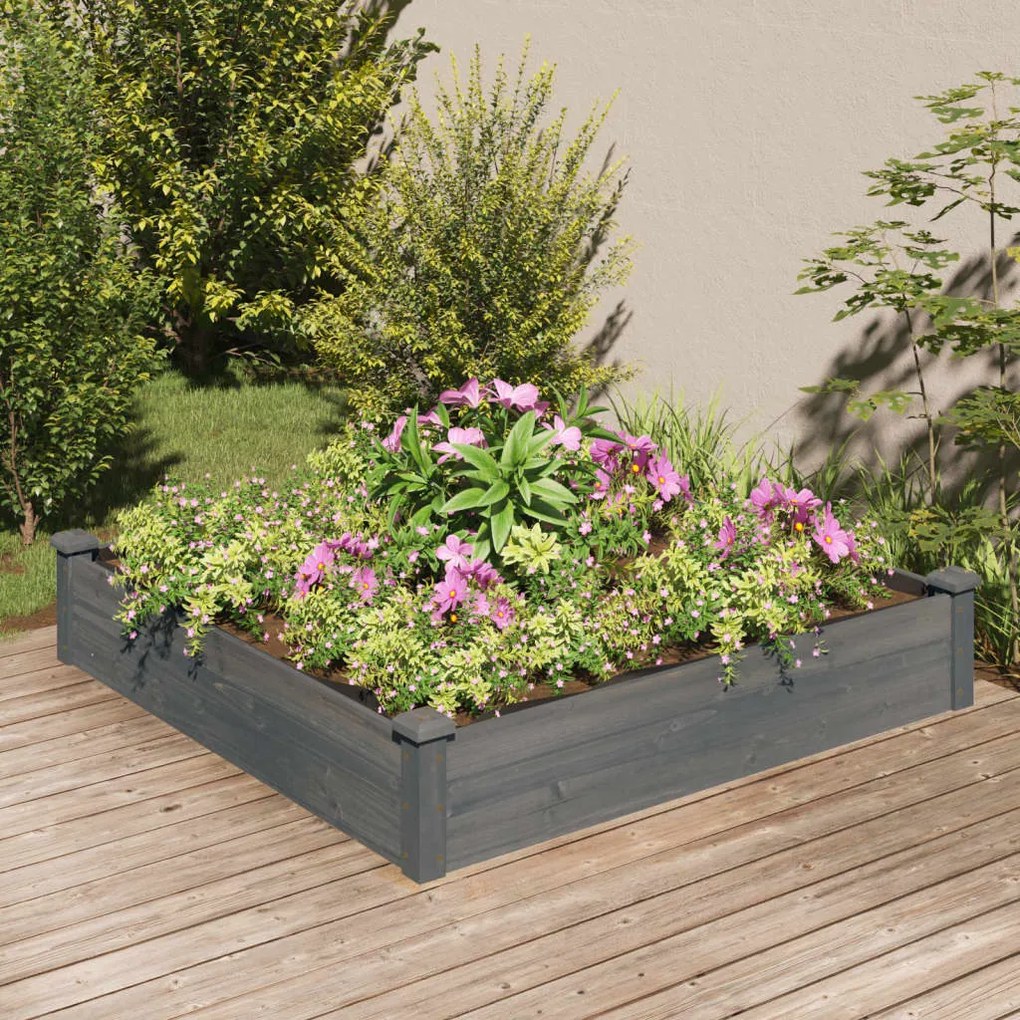 vidaXL Canteiro elevado c/ forro 120x120x25 cm abeto maciço cinzento