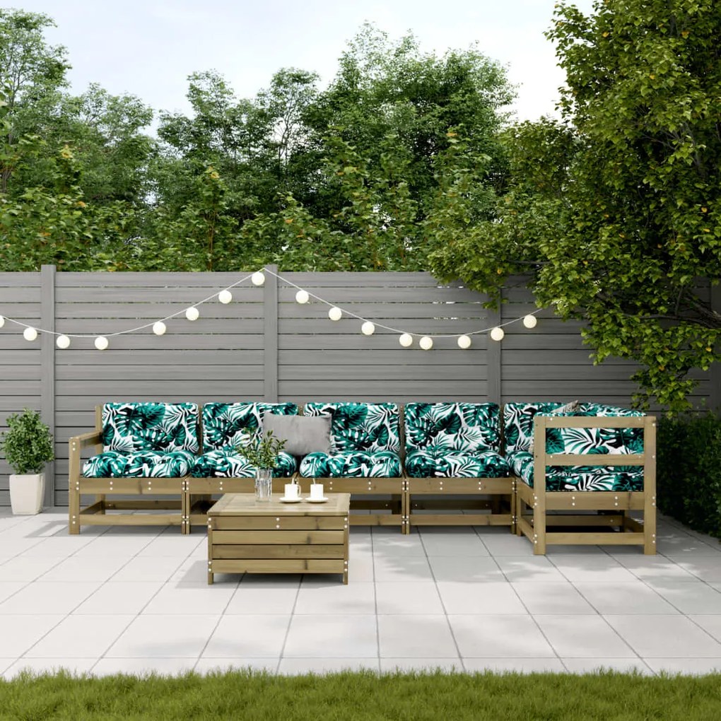 7 pcs conjunto lounge de jardim c/ almofadões pinho impregnado