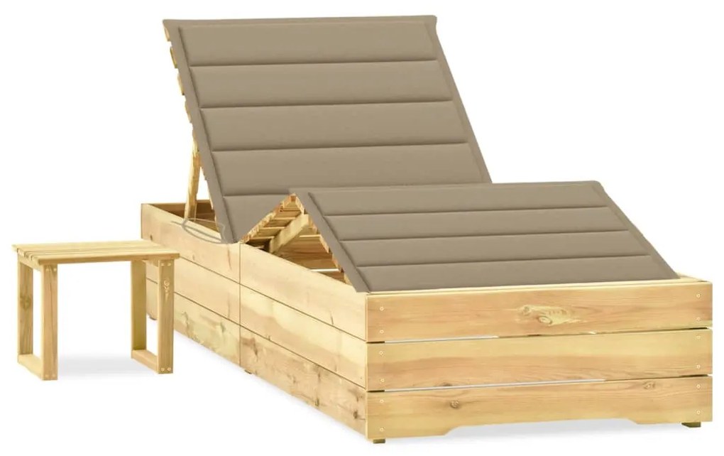 vidaXL Espreguiçadeira de jardim com mesa e almofadão pinho impregnado
