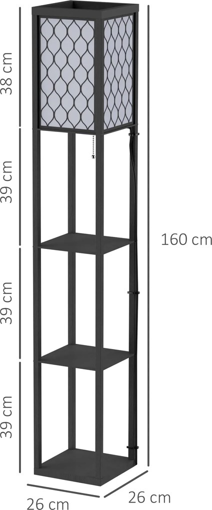 Candeeiro de pé com prateleiras Candeeiro com prateleiras 26 x 26  x 160  cm 4 níveis MDF preto com padrão em forma de favo de mel preto, branco