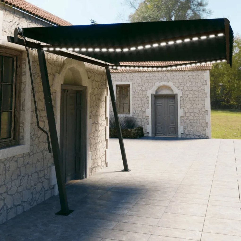 vidaXL Toldo automático com LED e sensor de vento 4,5x3 m antracite