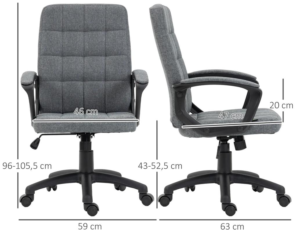 Cadeira de Escritório Operativa Giratória com Altura Ajustável e Apoio para os Braços Estilo Moderno 59x63x96-105,5 cm Cinza