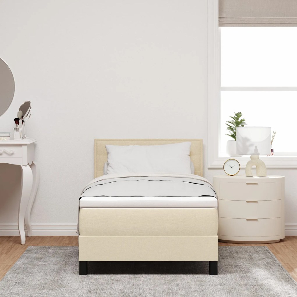Cama com Molas com Colchão Bege 90x190 cm Tecido