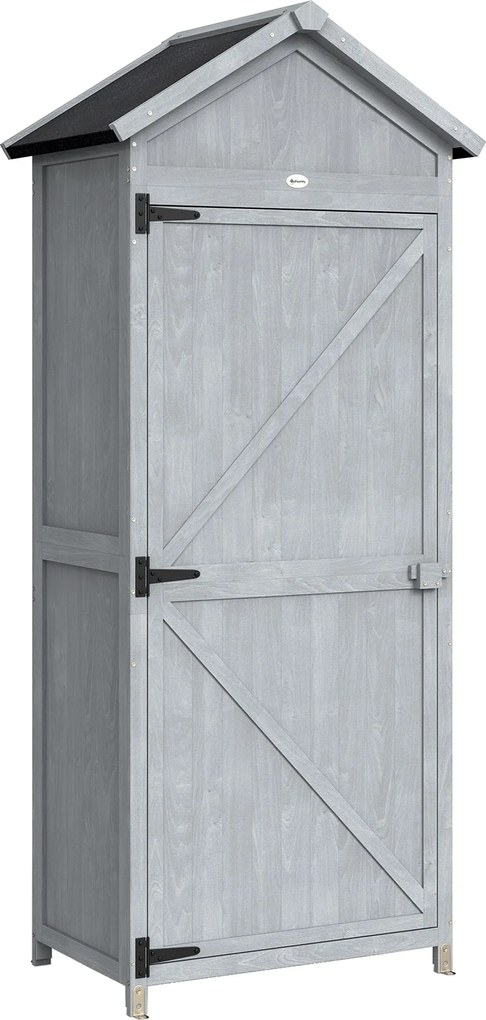 Outsunny Casinha em Madeira, 77x52,5x178 cm, Armário com Banco de Trabalho Rebatível | Aosom Portugal