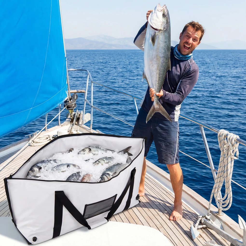 Saco térmico impermeável para peixe com fecho de correr, alça e válvula de drenagem; mantém o gelo durante 24 horas; geleira portátil em PVC, 122 cm B