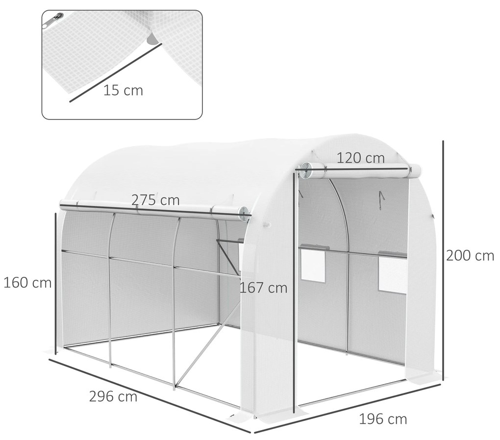 Outsunny Estufa Tipo Túnel 3x2x2 m Estufa de Jardim com 3 Portas e 6 J