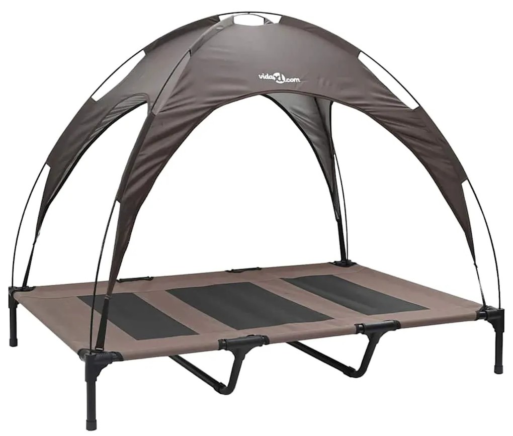 Cama Elevada para Cão com Teto Removível Castanho XL Aço