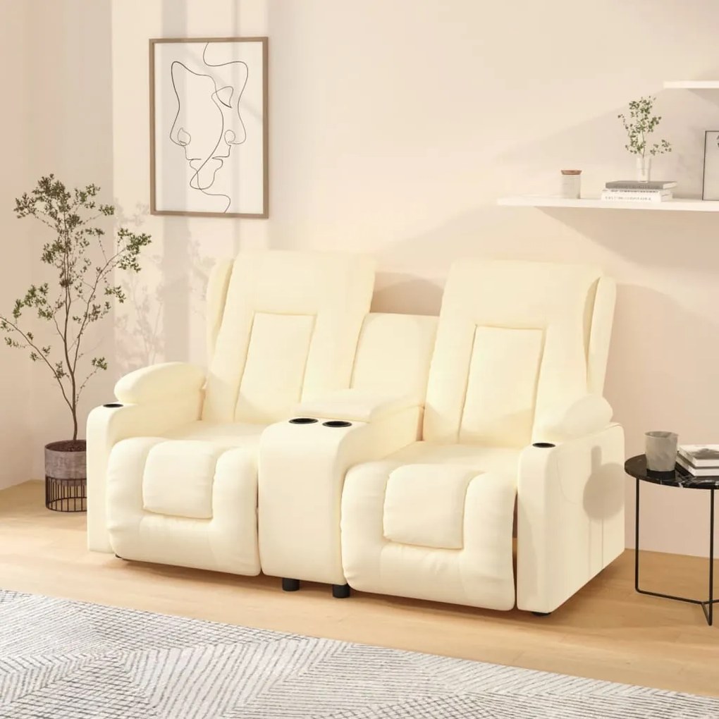 vidaXL Poltrona massagens 2 lug. reclinável sup. copo couro art. creme
