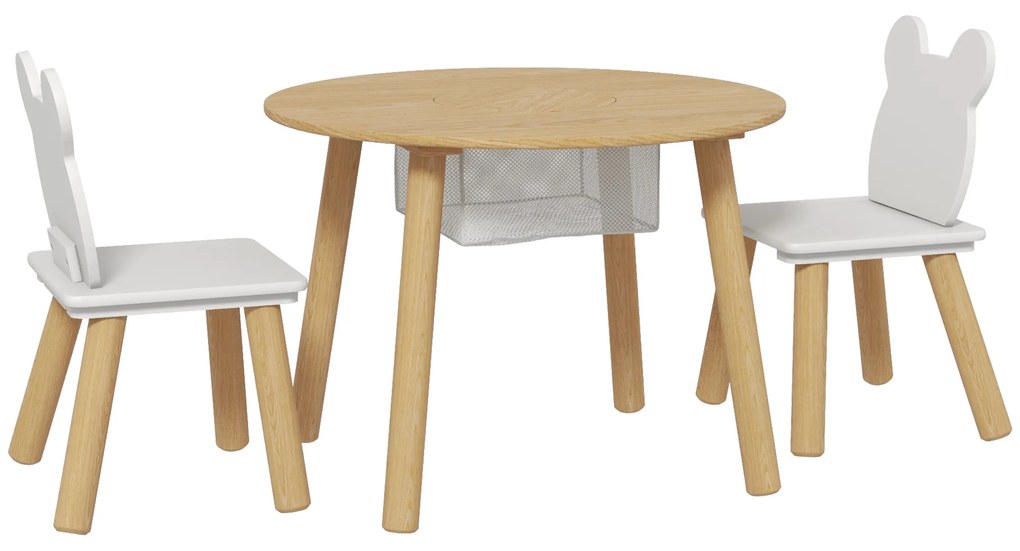 AIYAPLAY Mesa Infantil com 2 Cadeiras com Espaço de Arrumação para Crianças de 3-6 Anos para Sala de Jogos Dormitório Madeira e Branco | Aosom Portugal