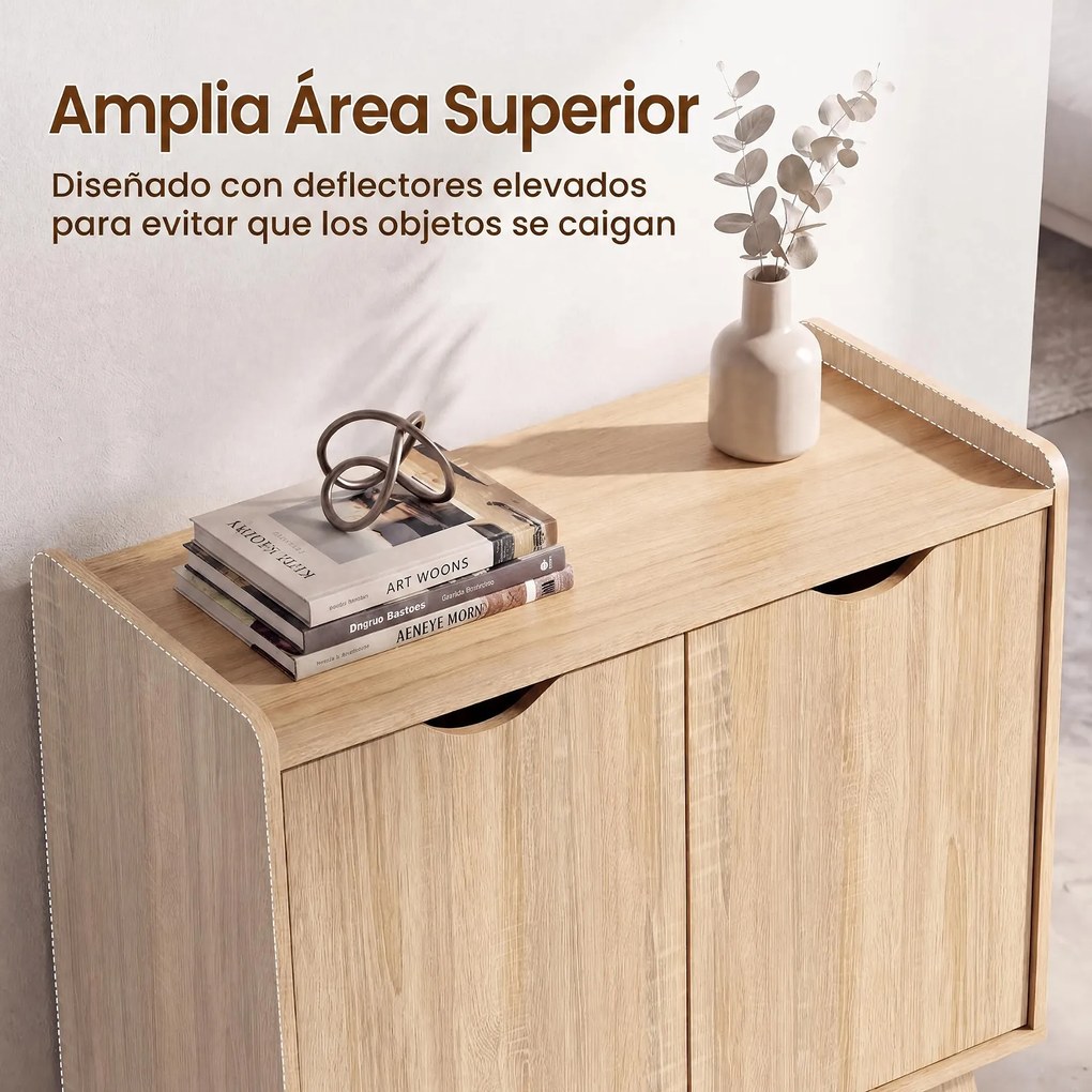 Armário de Arrumação de 2 Portas, 80 x 40 x 74 cm, Prateleira Ajustável, Cor Natural