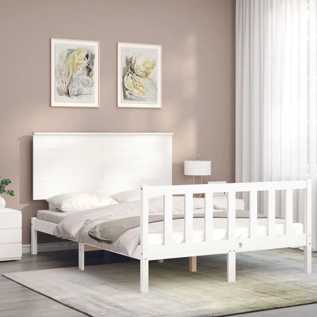 Estrutura de cama com cabeceira 140x200cm madeira maciça branco