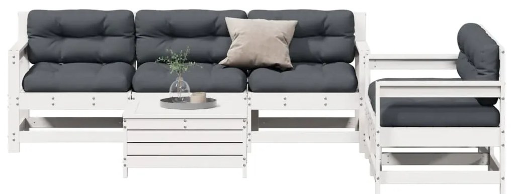 6 pcs conjunto lounge jardim c/ almofadões pinho maciço branco