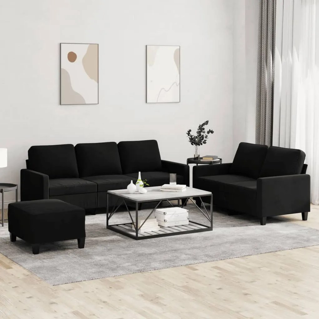3 pcs conjunto de sofás com almofadões veludo preto