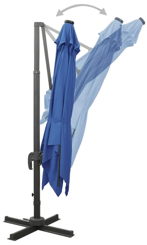 Guarda-sol jardim cantilever poste/luzes LED 300 cm azul-ciano