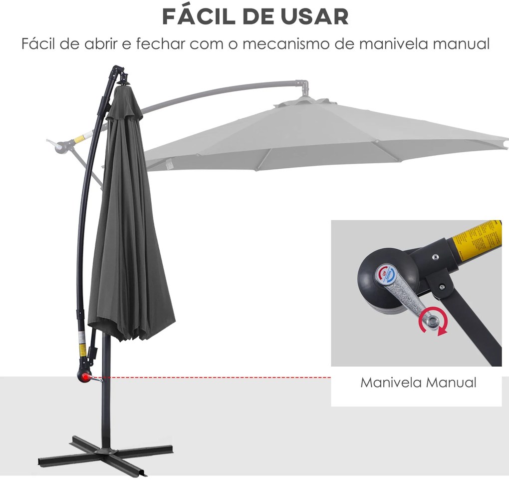 Chapéu de Sol de Jardim Ø295x245cm Chapéu de Sol Excêntrico Inclinável