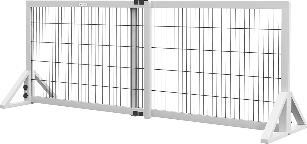 Barreira de segurança para cães de 101 a 181 cm barreira de proteção com 2 painéis, largura ajustável , em madeira e aço branco