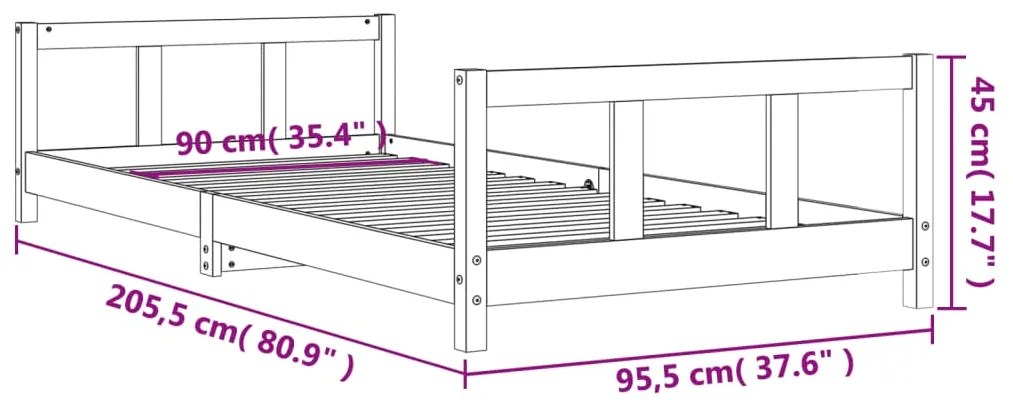 Estrutura de cama infantil 90x200 cm pinho maciço