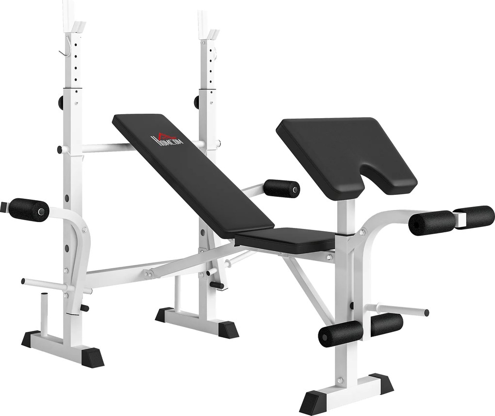 HOMCOM Banco de Musculação Multifuncional Inclinável com Suporte para Barra Ajustável Extensão de Pernas Curl de Predicador 180x134x113-136 cm Preto | Aosom Portugal