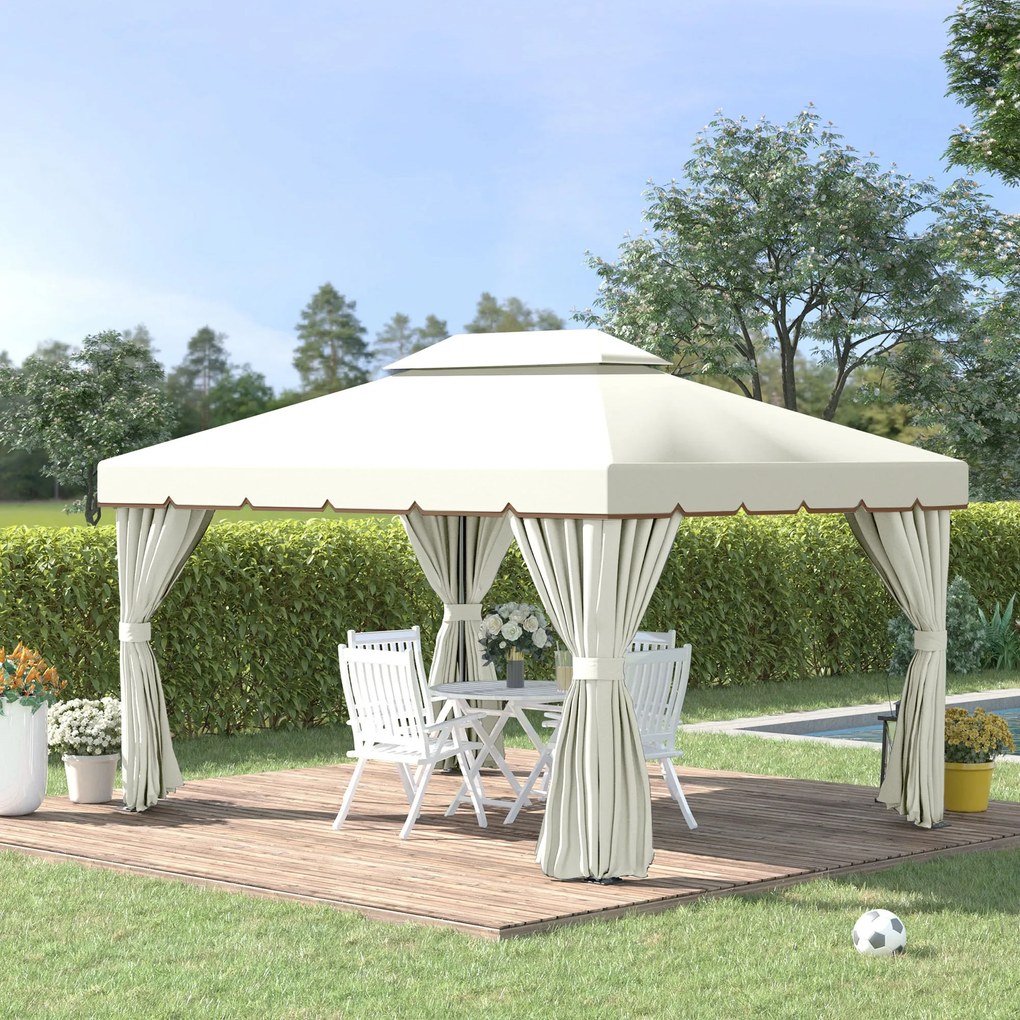 Outsunny Pérgola de Jardim 390x290 cm Pérgola de Alumínio com Teto de