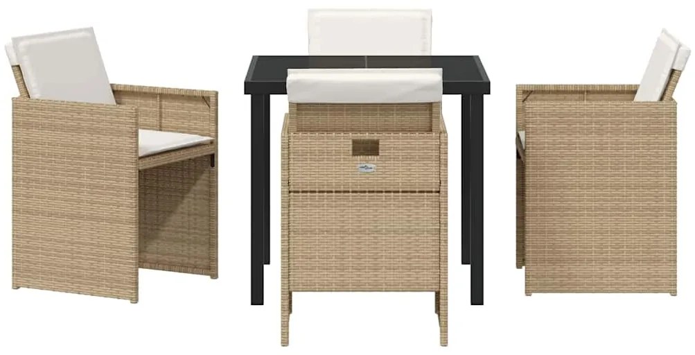 Conjunto de Jantar de Jardim de 5 peças com Almofadas Beiges em Rattan
