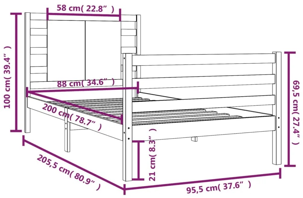 Estrutura de cama 90x200 cm pinho maciço castanho mel