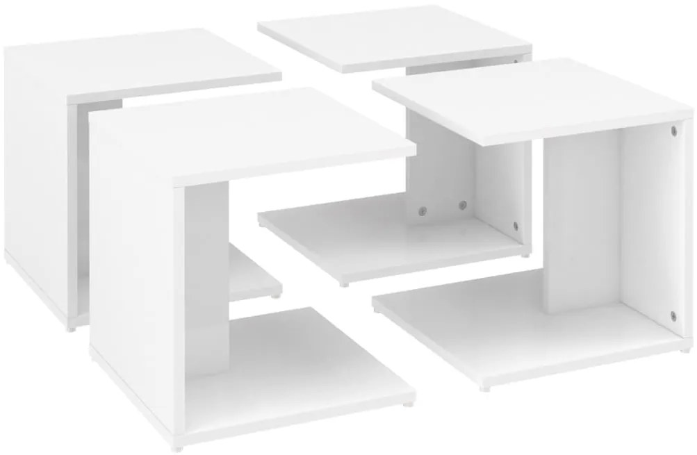 Mesas de centro 4pcs derivados de madeira branco brilhante