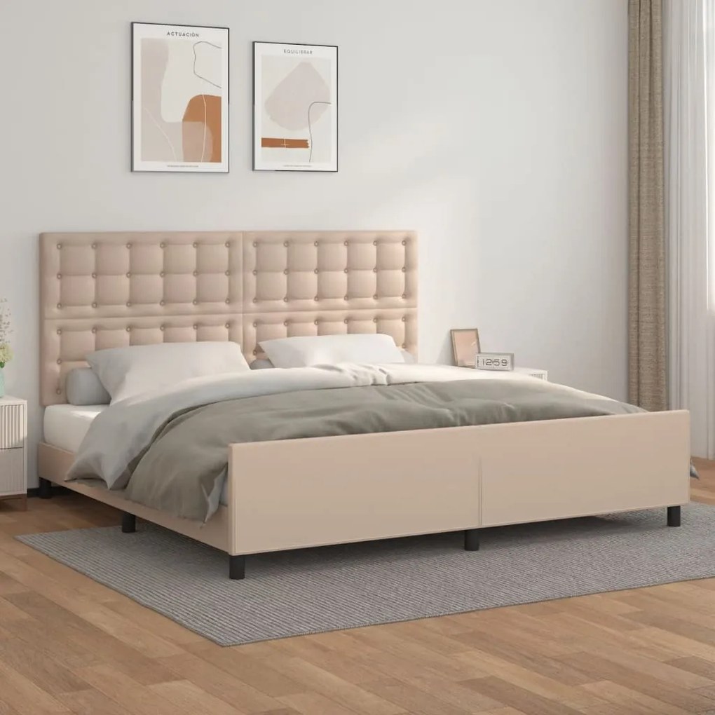 vidaXL Estrutura cama cabeceira 200x200 cm couro artificial cappuccino