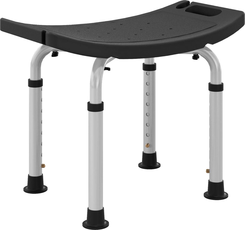 HOMCOM Banco de Duche com Altura Ajustável em 8 Posições com Base de Borracha Antiderrapante 50x36x39,5-56,5 cm Preto | Aosom Portugal